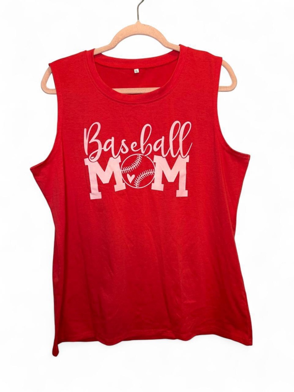 Baseball Mom Graphic Tank Top Red Sleeveless Tee XL Ballpark Game Day Muscle Top
